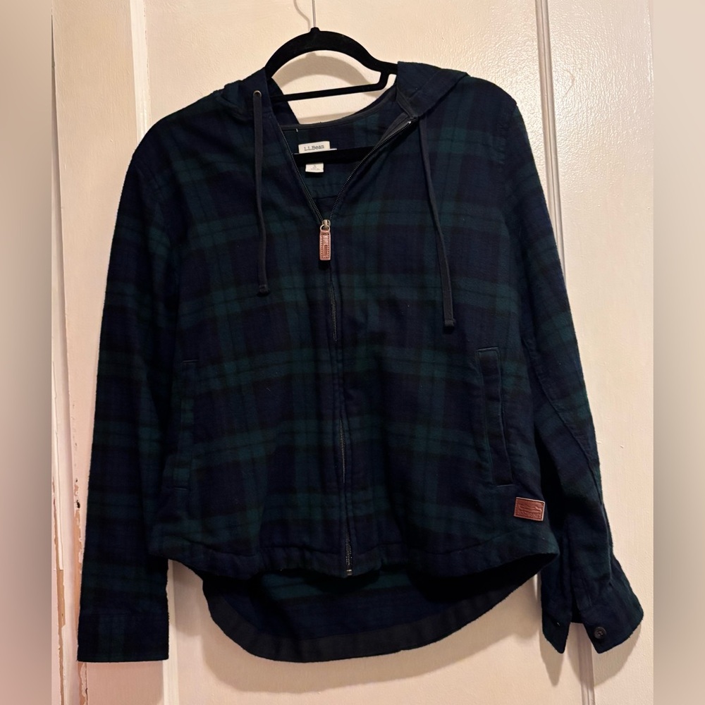 L.L.Bean Blackwatch Plaid Full Zip Flannel Hoodie Jacket Women’s Small